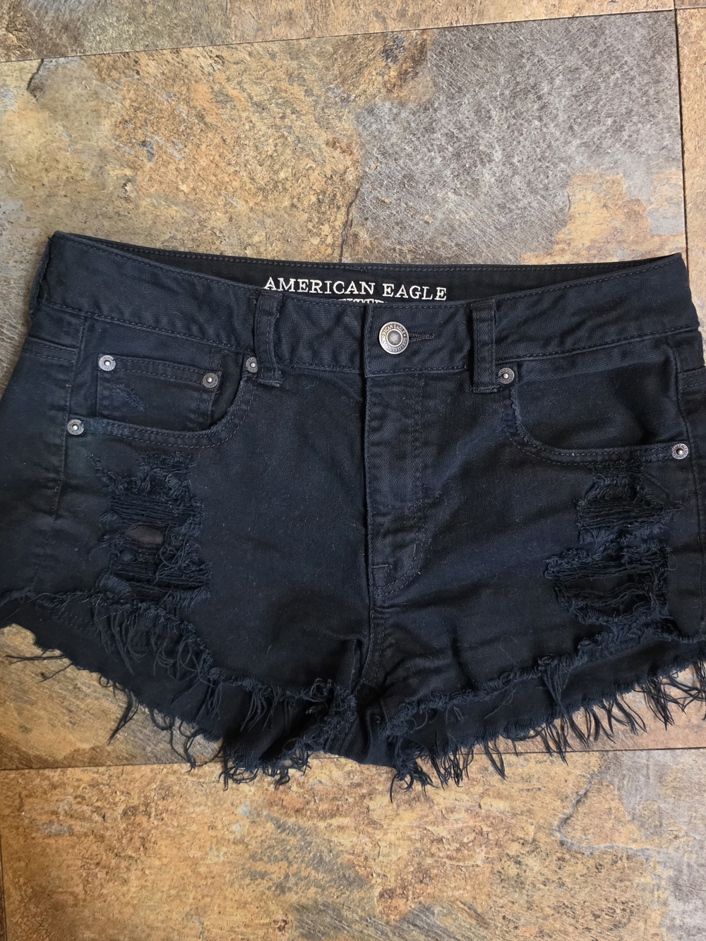 American Eagle Outfitters Black Distressed Cutoff Jean Shorts